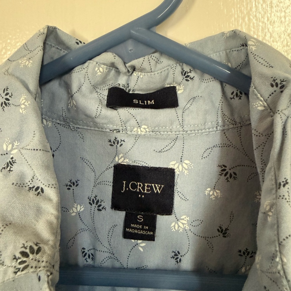 Men’s Small J.Crew Slim Fit Floral Button Down Shirt Blue Short Sleeve - Picture 5 of 6